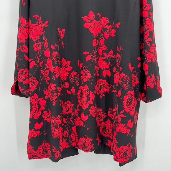 Jessica London Plus Women’s Black/Red Floral Open Front Longline Jacket  28W - Picture 8 of 12